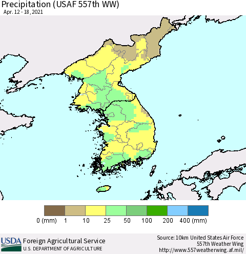 Korea Precipitation (USAF 557th WW) Thematic Map For 4/12/2021 - 4/18/2021