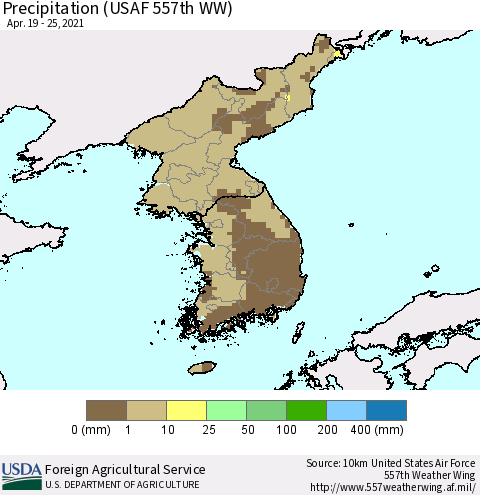 Korea Precipitation (USAF 557th WW) Thematic Map For 4/19/2021 - 4/25/2021