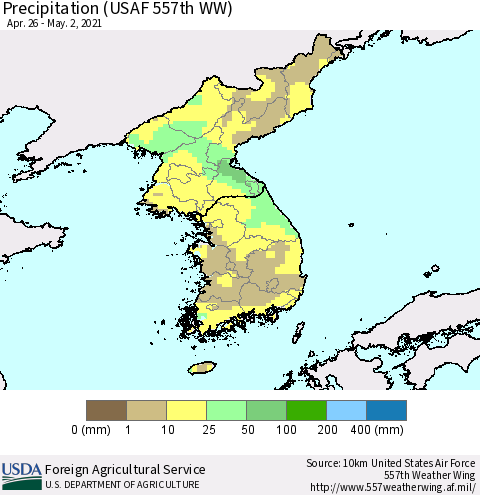 Korea Precipitation (USAF 557th WW) Thematic Map For 4/26/2021 - 5/2/2021