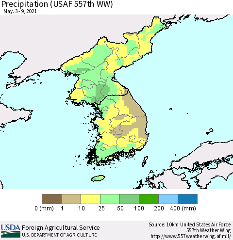 Korea Precipitation (USAF 557th WW) Thematic Map For 5/3/2021 - 5/9/2021