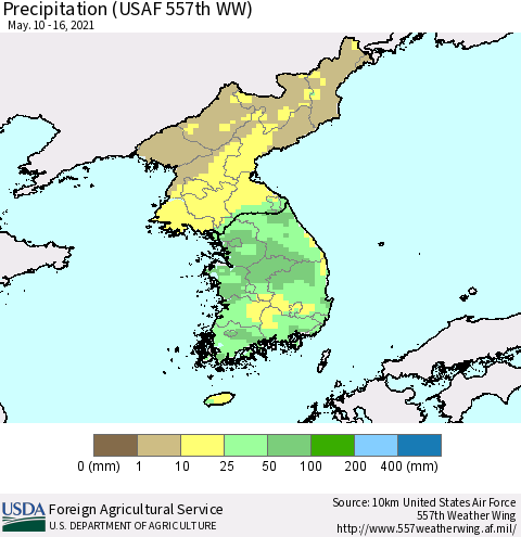 Korea Precipitation (USAF 557th WW) Thematic Map For 5/10/2021 - 5/16/2021