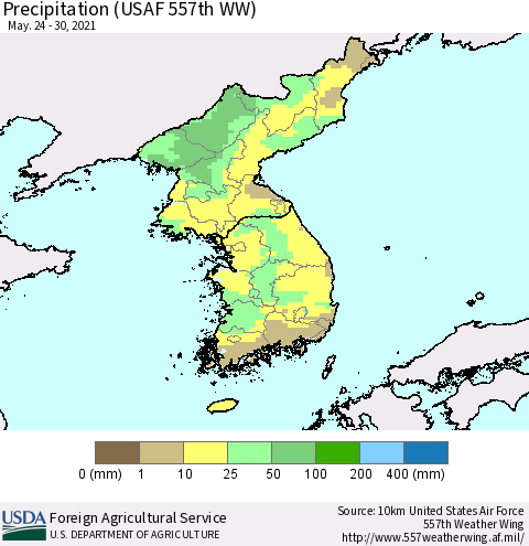 Korea Precipitation (USAF 557th WW) Thematic Map For 5/24/2021 - 5/30/2021