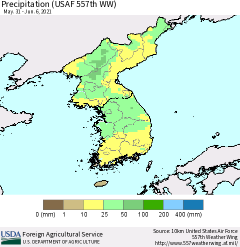 Korea Precipitation (USAF 557th WW) Thematic Map For 5/31/2021 - 6/6/2021
