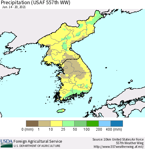 Korea Precipitation (USAF 557th WW) Thematic Map For 6/14/2021 - 6/20/2021