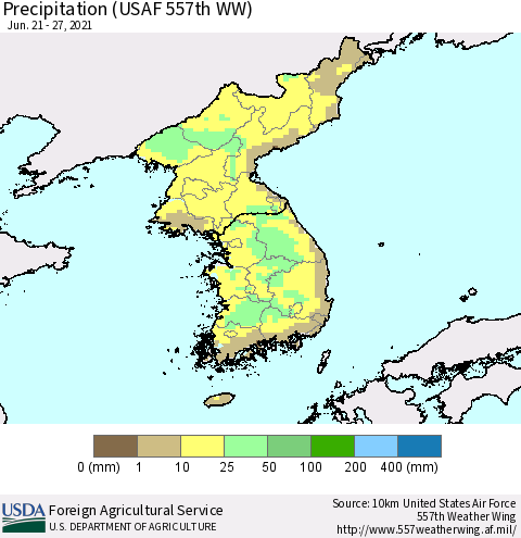 Korea Precipitation (USAF 557th WW) Thematic Map For 6/21/2021 - 6/27/2021