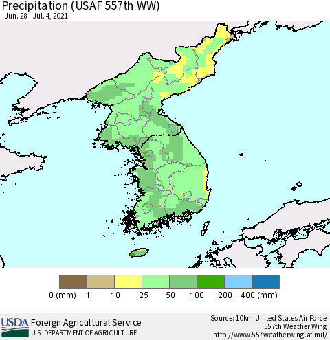 Korea Precipitation (USAF 557th WW) Thematic Map For 6/28/2021 - 7/4/2021