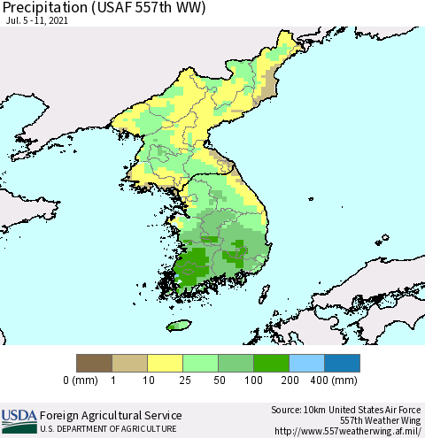 Korea Precipitation (USAF 557th WW) Thematic Map For 7/5/2021 - 7/11/2021