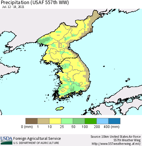 Korea Precipitation (USAF 557th WW) Thematic Map For 7/12/2021 - 7/18/2021