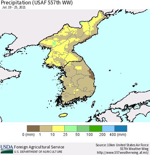 Korea Precipitation (USAF 557th WW) Thematic Map For 7/19/2021 - 7/25/2021