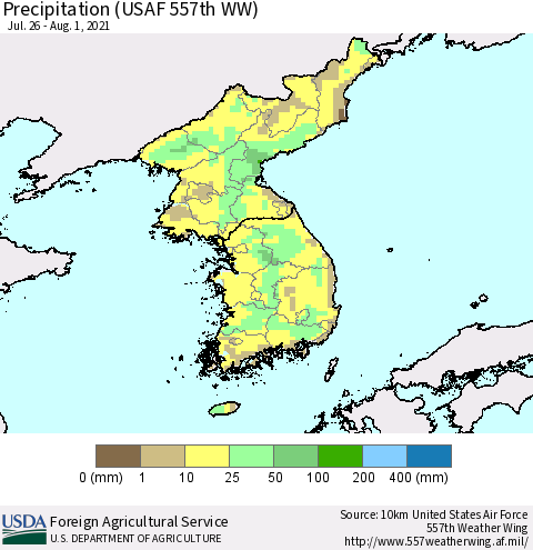 Korea Precipitation (USAF 557th WW) Thematic Map For 7/26/2021 - 8/1/2021