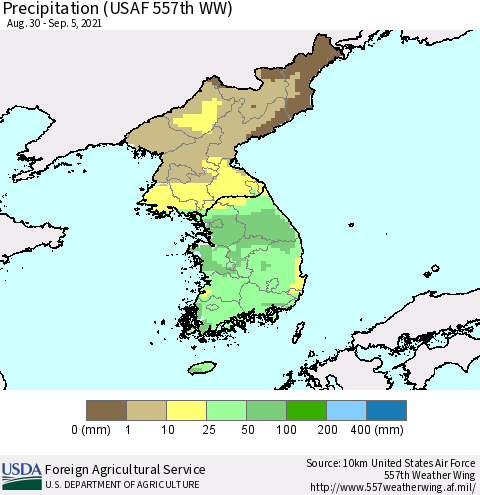 Korea Precipitation (USAF 557th WW) Thematic Map For 8/30/2021 - 9/5/2021