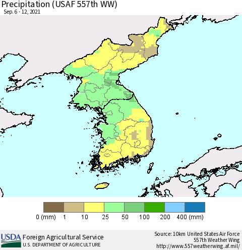 Korea Precipitation (USAF 557th WW) Thematic Map For 9/6/2021 - 9/12/2021