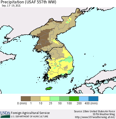 Korea Precipitation (USAF 557th WW) Thematic Map For 9/13/2021 - 9/19/2021
