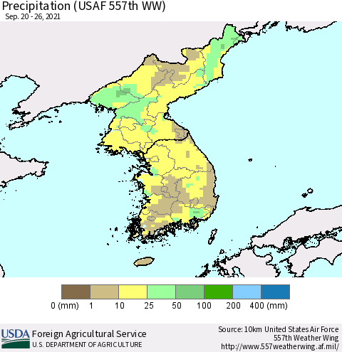 Korea Precipitation (USAF 557th WW) Thematic Map For 9/20/2021 - 9/26/2021