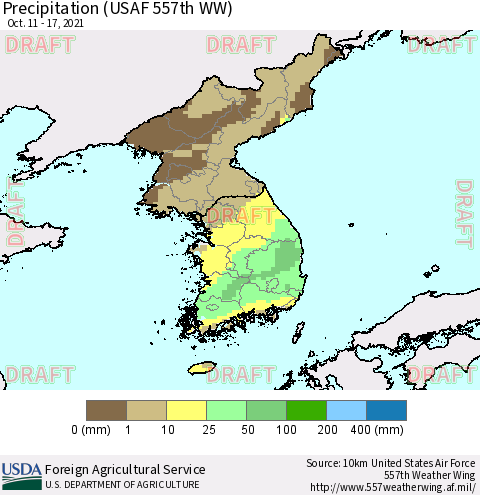 Korea Precipitation (USAF 557th WW) Thematic Map For 10/11/2021 - 10/17/2021