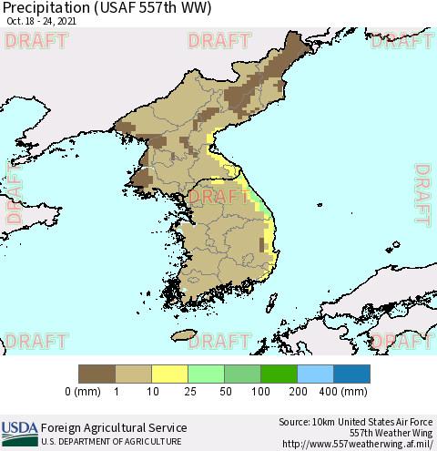 Korea Precipitation (USAF 557th WW) Thematic Map For 10/18/2021 - 10/24/2021