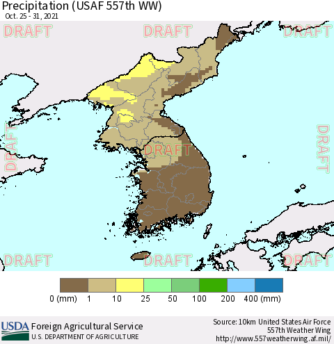 Korea Precipitation (USAF 557th WW) Thematic Map For 10/25/2021 - 10/31/2021