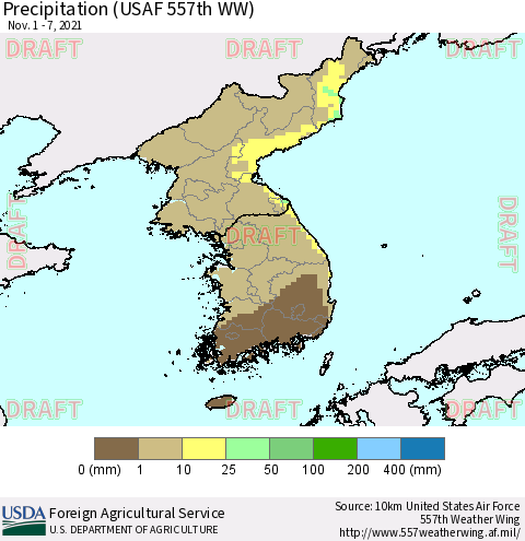Korea Precipitation (USAF 557th WW) Thematic Map For 11/1/2021 - 11/7/2021