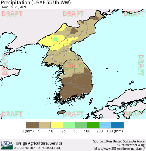 Korea Precipitation (USAF 557th WW) Thematic Map For 11/15/2021 - 11/21/2021
