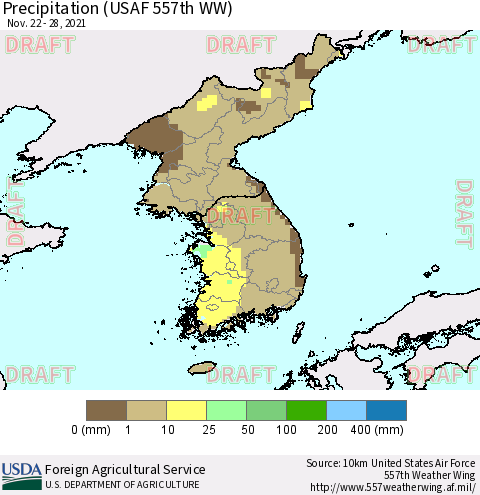 Korea Precipitation (USAF 557th WW) Thematic Map For 11/22/2021 - 11/28/2021