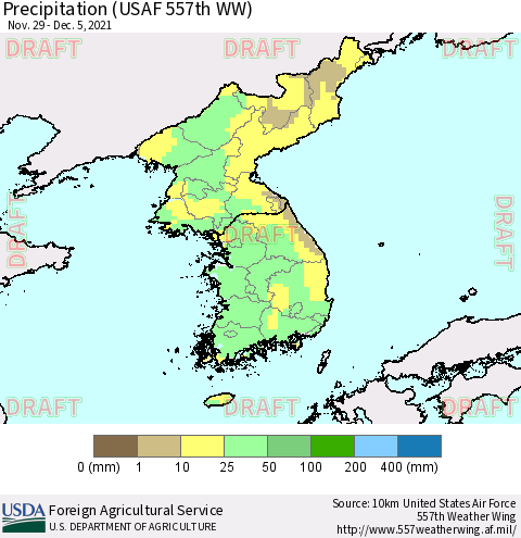 Korea Precipitation (USAF 557th WW) Thematic Map For 11/29/2021 - 12/5/2021