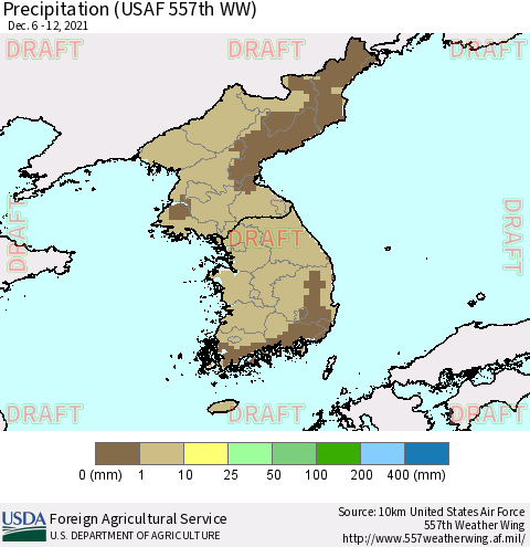 Korea Precipitation (USAF 557th WW) Thematic Map For 12/6/2021 - 12/12/2021