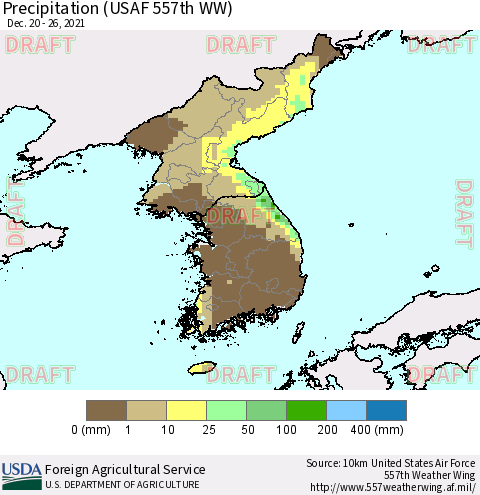 Korea Precipitation (USAF 557th WW) Thematic Map For 12/20/2021 - 12/26/2021