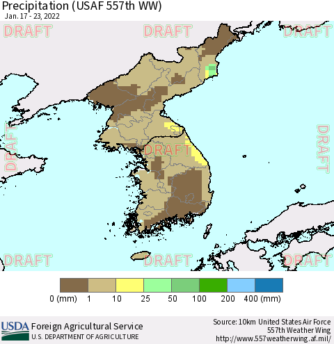 Korea Precipitation (USAF 557th WW) Thematic Map For 1/17/2022 - 1/23/2022