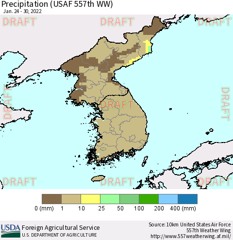 Korea Precipitation (USAF 557th WW) Thematic Map For 1/24/2022 - 1/30/2022