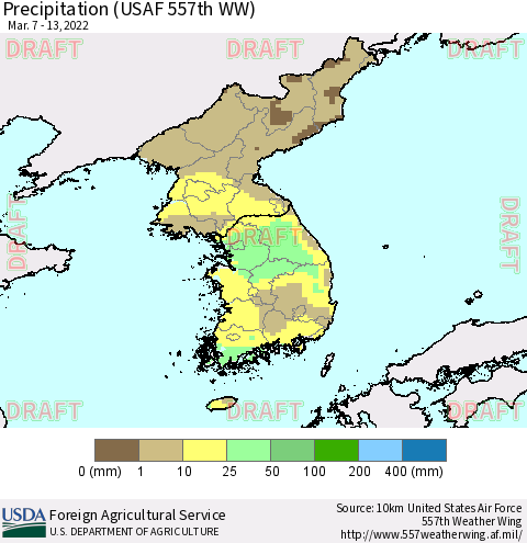 Korea Precipitation (USAF 557th WW) Thematic Map For 3/7/2022 - 3/13/2022