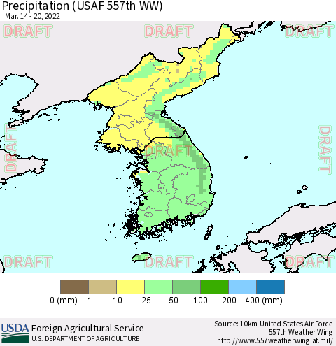 Korea Precipitation (USAF 557th WW) Thematic Map For 3/14/2022 - 3/20/2022