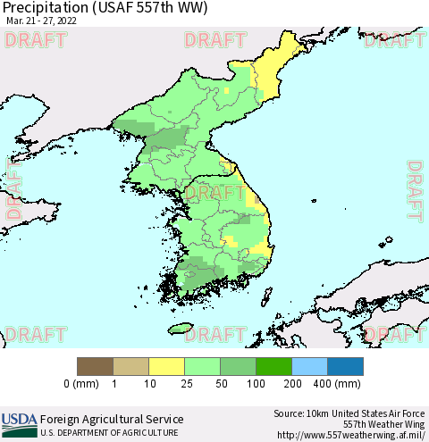 Korea Precipitation (USAF 557th WW) Thematic Map For 3/21/2022 - 3/27/2022