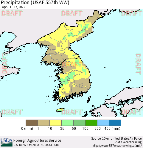 Korea Precipitation (USAF 557th WW) Thematic Map For 4/11/2022 - 4/17/2022