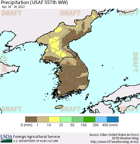 Korea Precipitation (USAF 557th WW) Thematic Map For 4/18/2022 - 4/24/2022