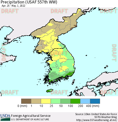 Korea Precipitation (USAF 557th WW) Thematic Map For 4/25/2022 - 5/1/2022
