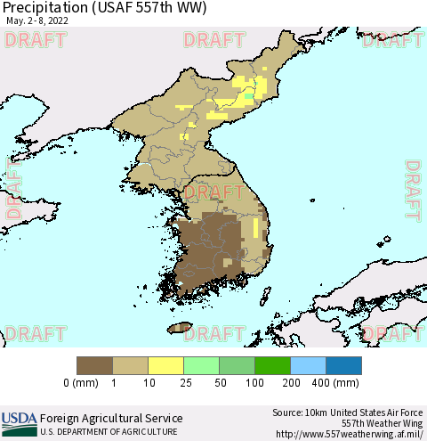 Korea Precipitation (USAF 557th WW) Thematic Map For 5/2/2022 - 5/8/2022