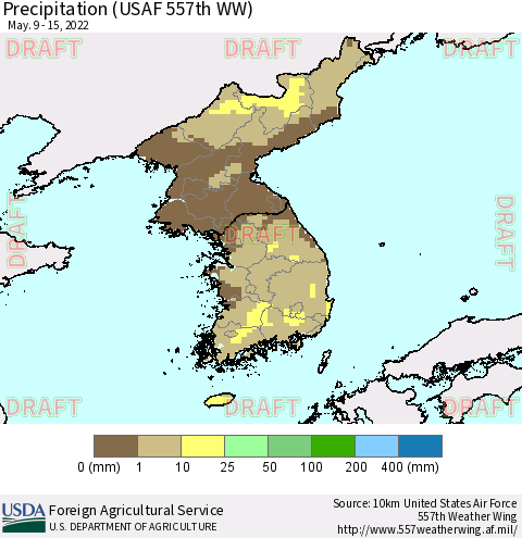 Korea Precipitation (USAF 557th WW) Thematic Map For 5/9/2022 - 5/15/2022