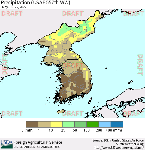 Korea Precipitation (USAF 557th WW) Thematic Map For 5/16/2022 - 5/22/2022