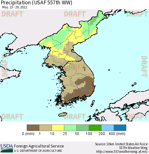 Korea Precipitation (USAF 557th WW) Thematic Map For 5/23/2022 - 5/29/2022