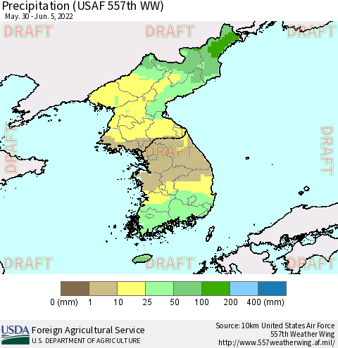 Korea Precipitation (USAF 557th WW) Thematic Map For 5/30/2022 - 6/5/2022