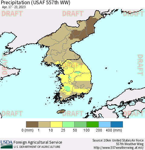 Korea Precipitation (USAF 557th WW) Thematic Map For 4/17/2023 - 4/23/2023