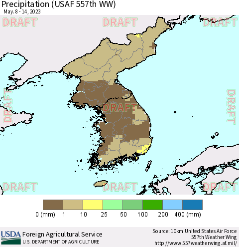 Korea Precipitation (USAF 557th WW) Thematic Map For 5/8/2023 - 5/14/2023