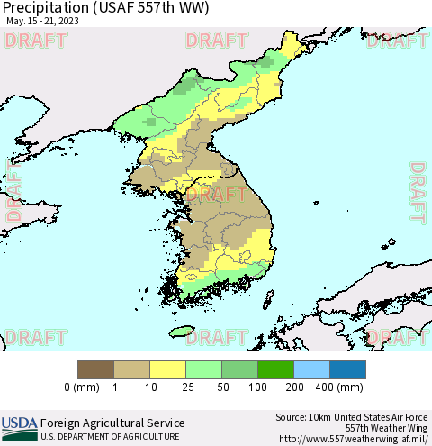 Korea Precipitation (USAF 557th WW) Thematic Map For 5/15/2023 - 5/21/2023