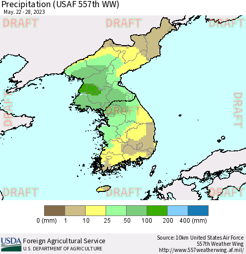 Korea Precipitation (USAF 557th WW) Thematic Map For 5/22/2023 - 5/28/2023