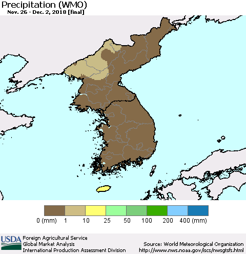 Korea Precipitation (WMO) Thematic Map For 11/26/2018 - 12/2/2018