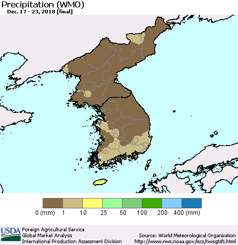 Korea Precipitation (WMO) Thematic Map For 12/17/2018 - 12/23/2018
