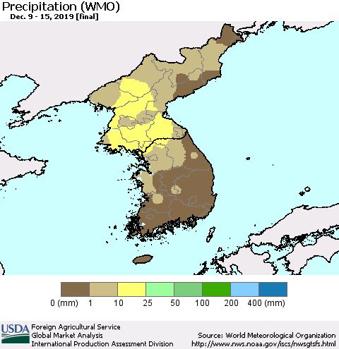 Korea Precipitation (WMO) Thematic Map For 12/9/2019 - 12/15/2019