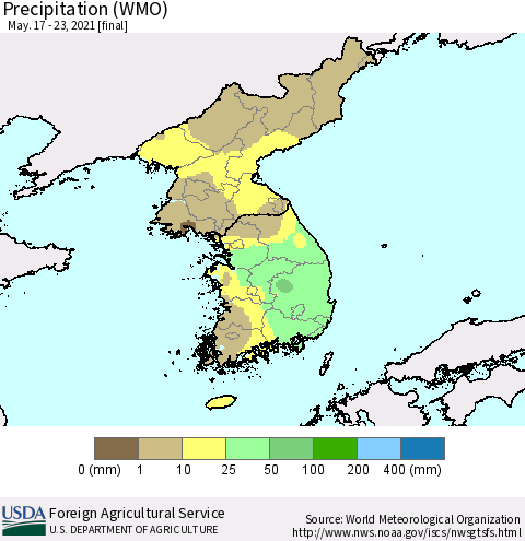 Korea Precipitation (WMO) Thematic Map For 5/17/2021 - 5/23/2021