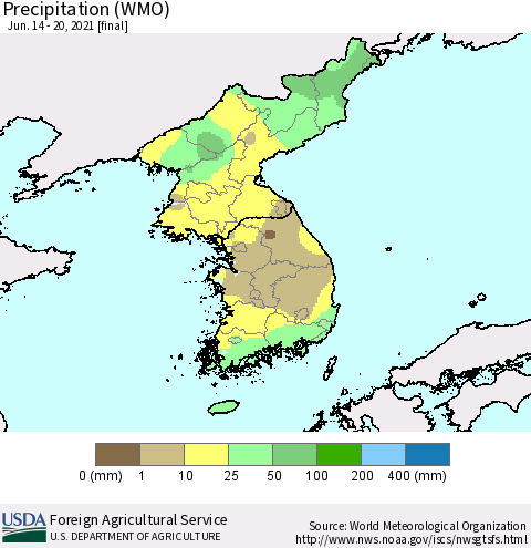 Korea Precipitation (WMO) Thematic Map For 6/14/2021 - 6/20/2021