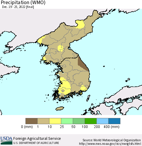 Korea Precipitation (WMO) Thematic Map For 12/19/2022 - 12/25/2022